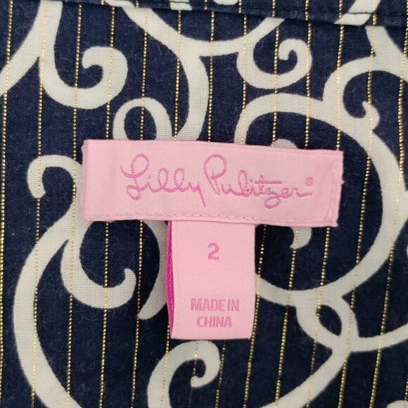 Lilly Pulitzer Shirt Dress Size 2 Scroll Metallic - Picture 4 of 4